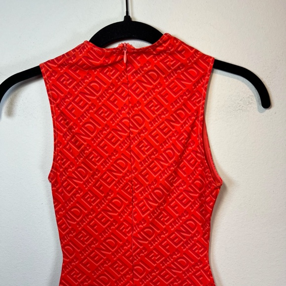 Skims X Fendi Women's Sleeveless Mid Thigh Bodysuit Georgia Orange Stretch Sz XS - Picture 8 of 12